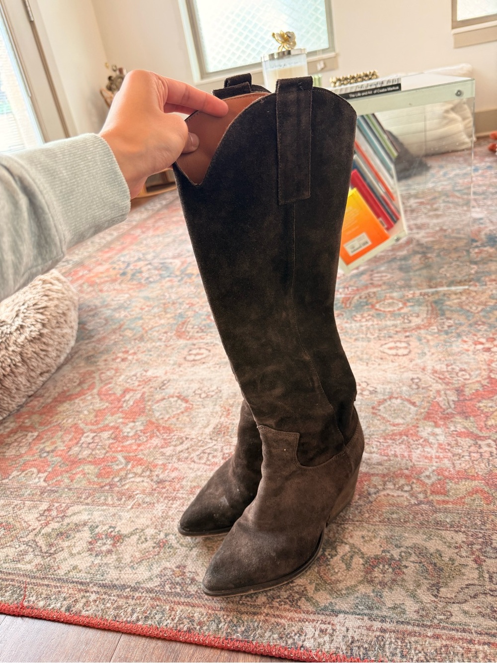 Vero Cuoio Dark Brown Suede Knee-High Pointed-Toe Boots